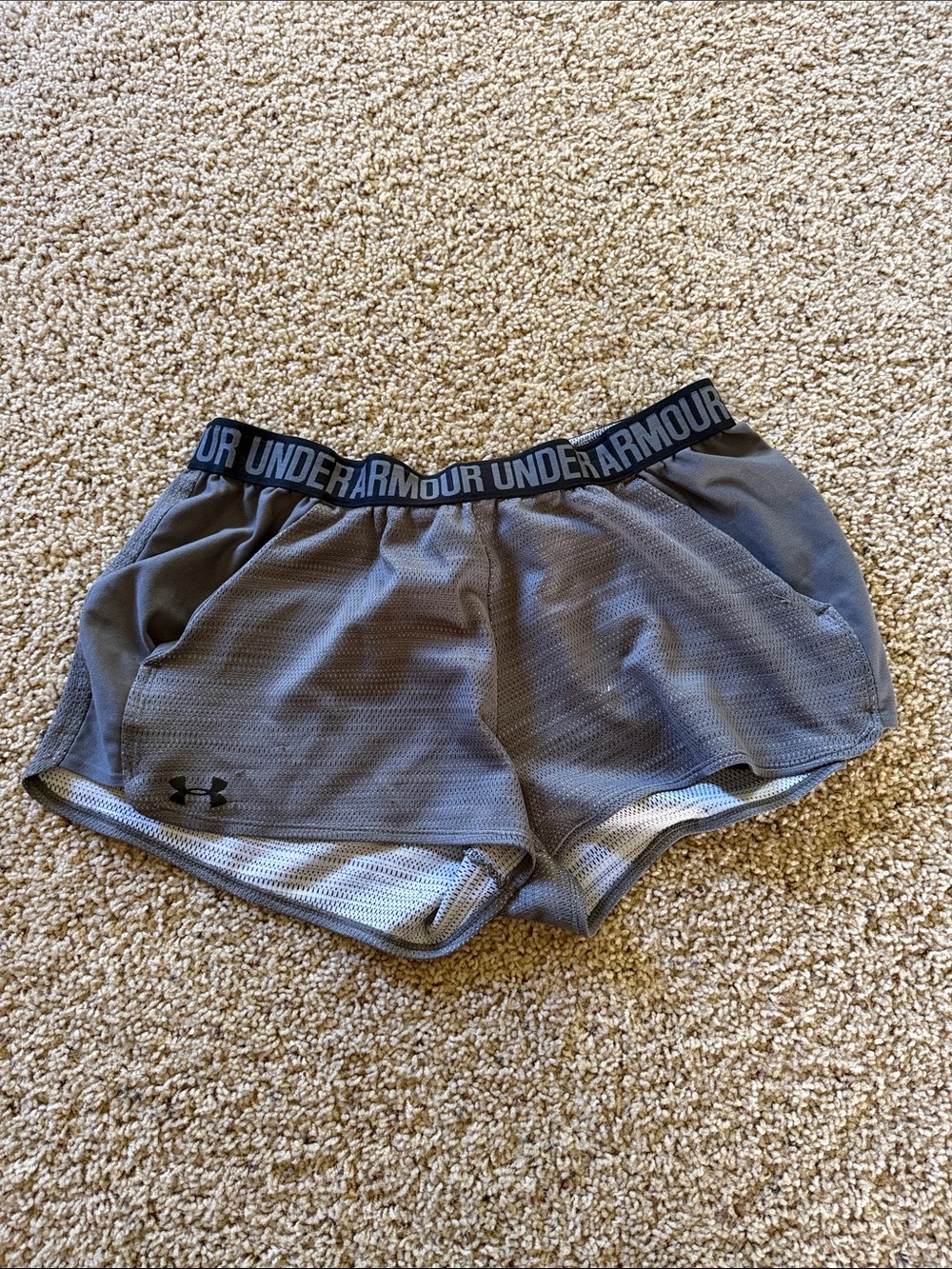 Under Armour Women's Gray Mesh Athletic Shorts with Branded Waistband